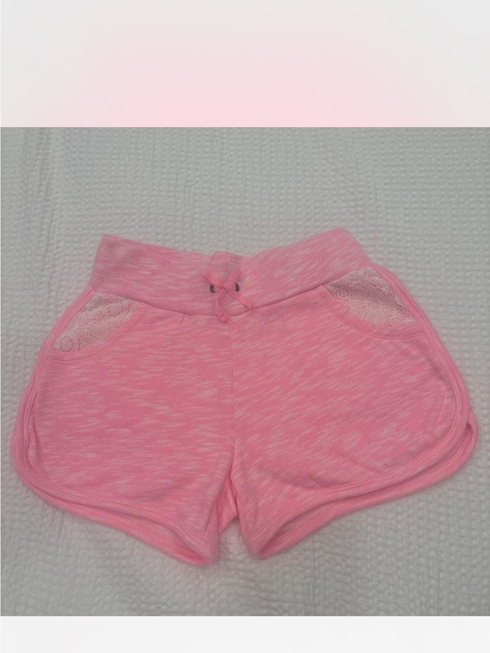 Girls' Pink Lace-Trim Knit Shorts with Drawstring Waist